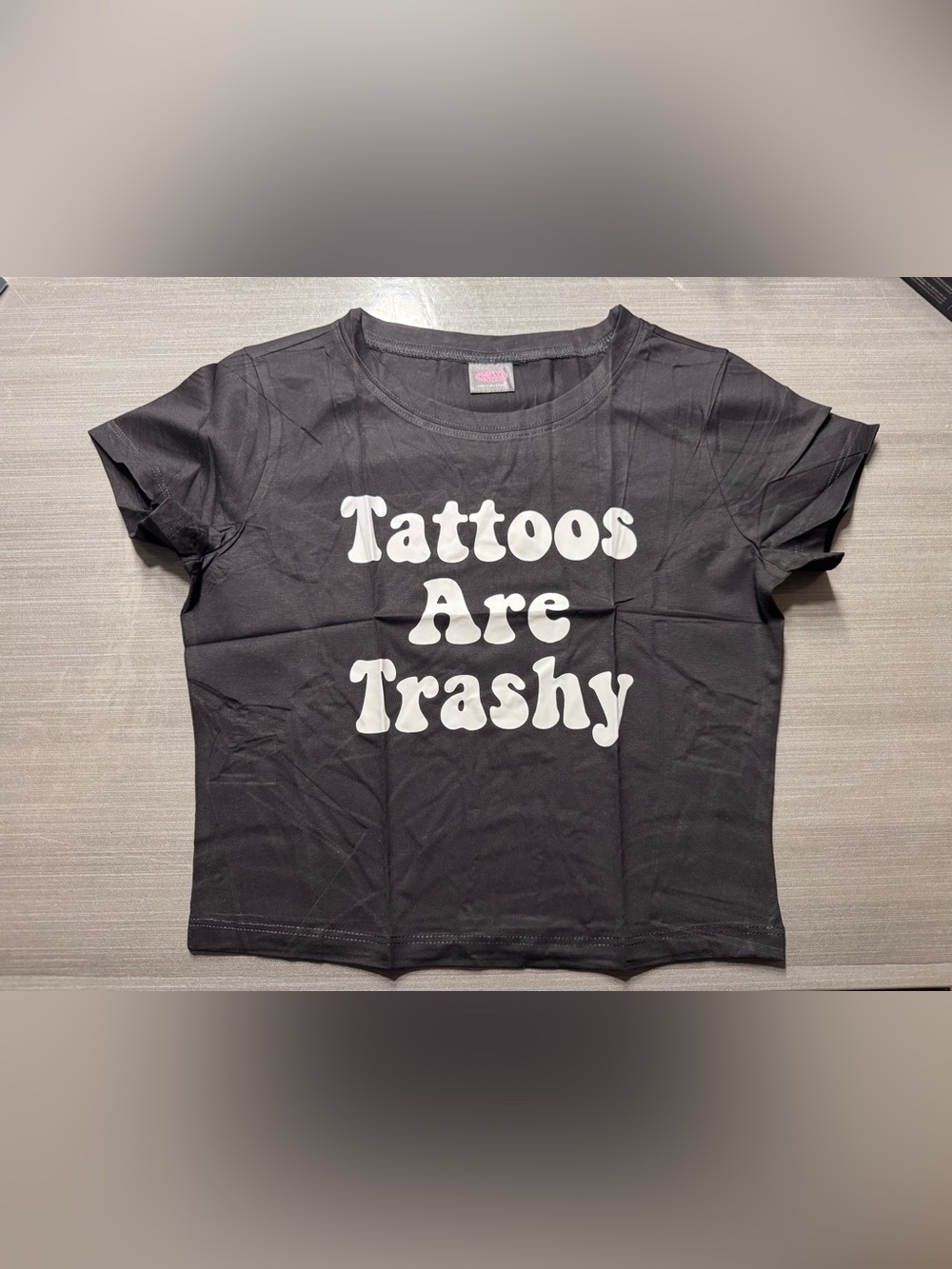 Black 'Tattoos Are Trashy' Graphic Cropped Tee - Cherry Kitten